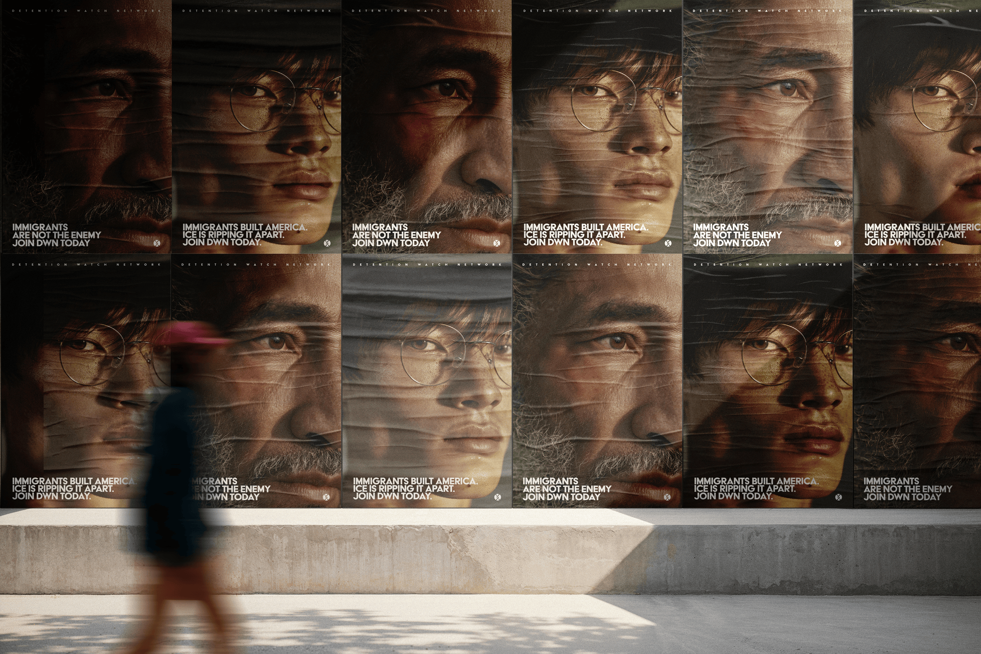 Wild posting street advertisement for the Detention Watch Network ICE awareness campaign